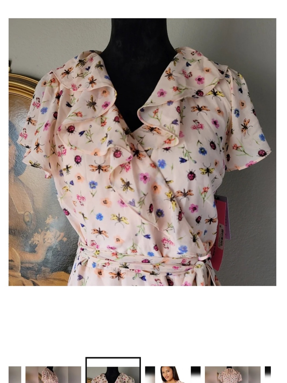 Betsey Johnson Insect Wrap Ruffle Dress - Picture 6 of 6
